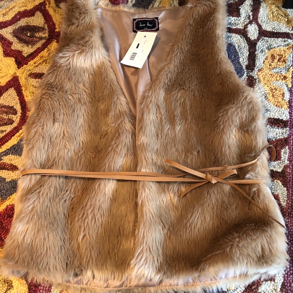 Brown Fur Vest with Suede Tie